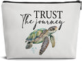 Sea Turtle Gifts for Women,Makeup Bag Gifts for Turtle Lovers,Trust the Journey Beach Leather Travel Makeup Pouch,Travel Organizer Pouch Small Makeup Bag for Purse