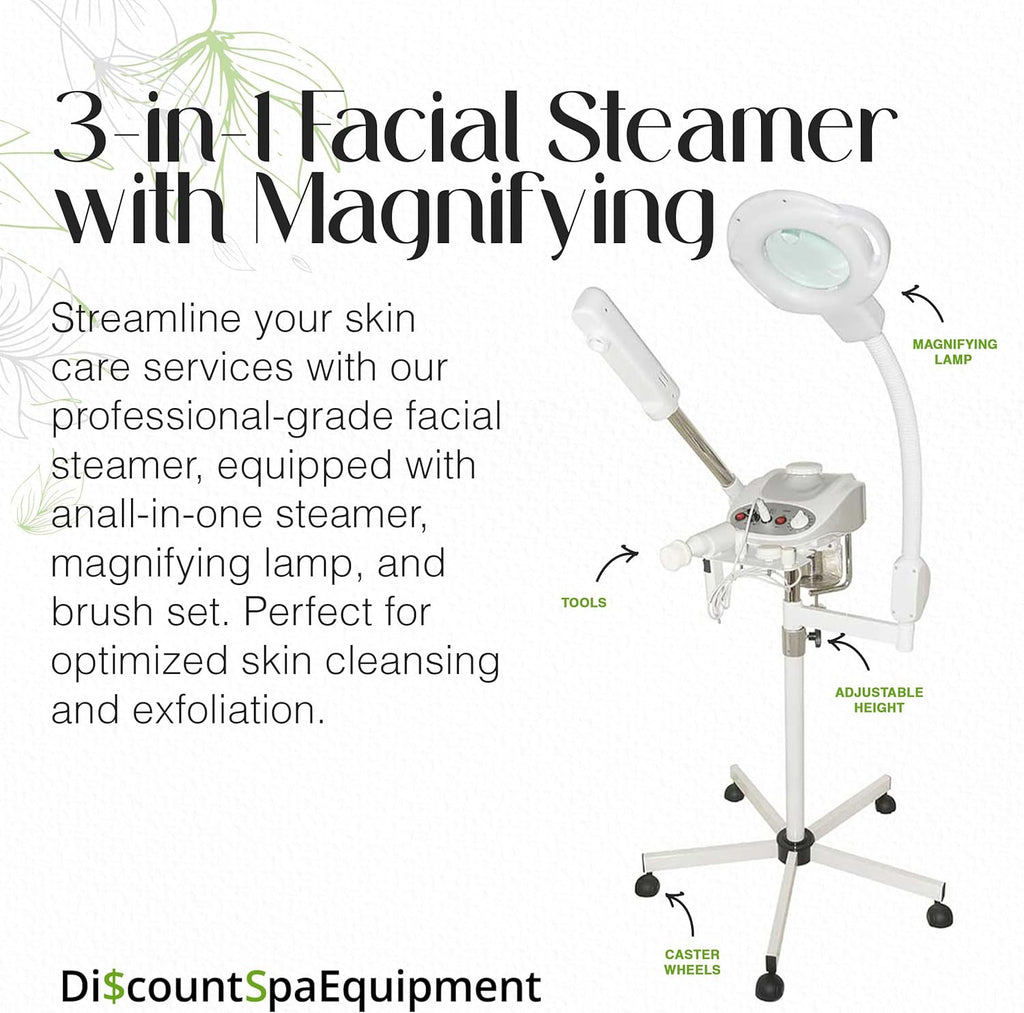3-In-1 Ozone Facial Steamer, Facial Steamer for Esthetician with 5X Diopter Magnifying Lamp, 5-Piece Brush Set, Silent Timer & Aromatherapy, Facial Steamer Professional