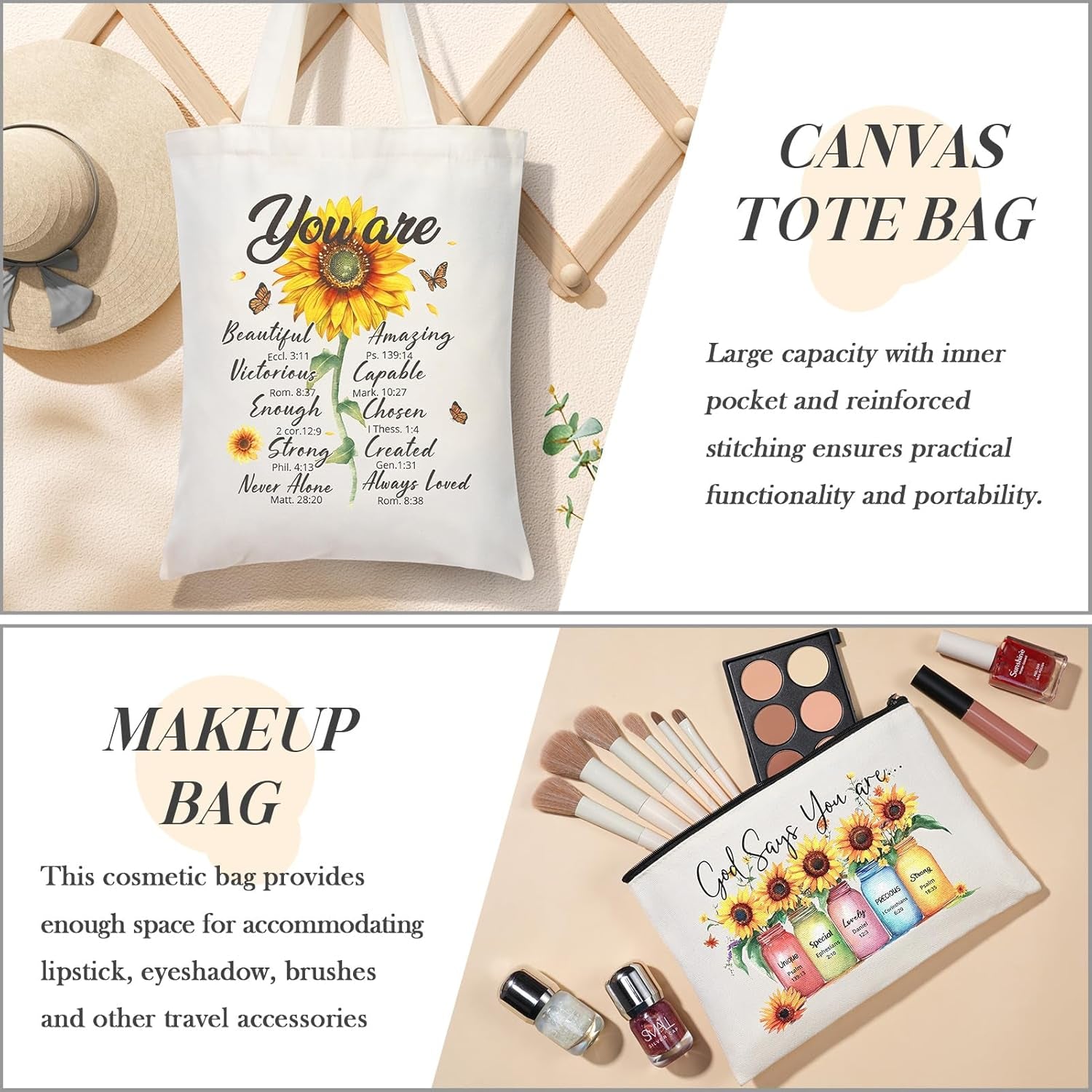 Christian Gifts for Women Faith, Religious Catholic Mothers Day Gifts for Women Mom Grandma Sister Coworker Inspirational Spiritual Sunflower Gift Birthday Gift for Woman with Makeup Bag 40 OZ Tumbler